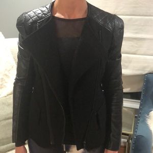 Boutique leather & wool look asymmetrical jacket